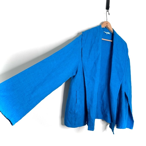 Bryn Walker | Blue Linen Open Front Drape Swing Jacket Size XL - Picture 2 of 8